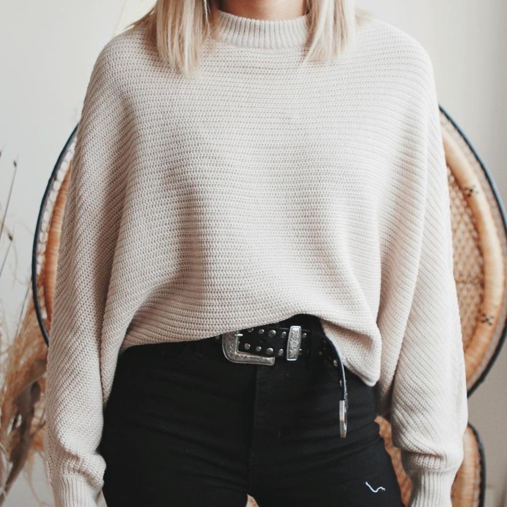 Cropped Ribbed Dolman Bat Sleeve Sweater